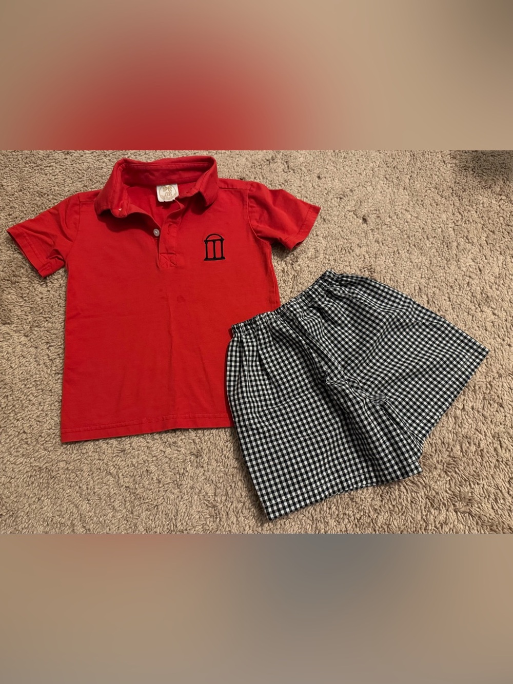 University of Georgia UGA Little Bear Smocks Red Polo shirt 4T & black/white che